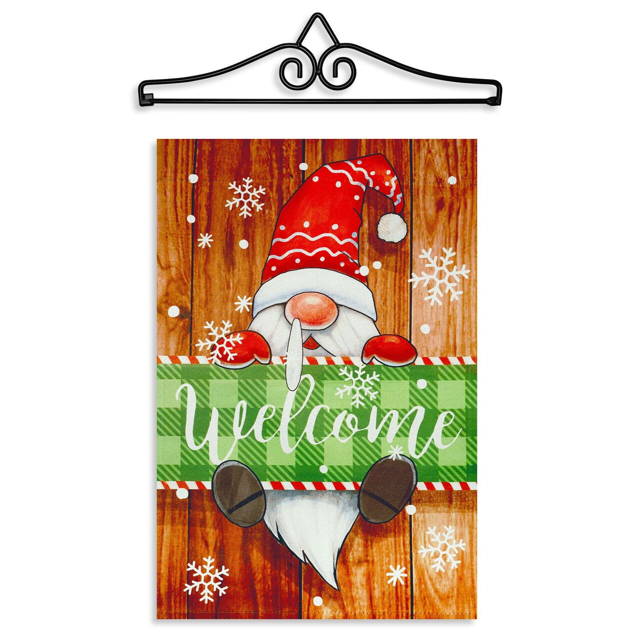 G128 Combo Pack Garden Flag Hanger 14IN & Garden Flag Christmas Welcome Gnome Printed 12x18IN Double Sided